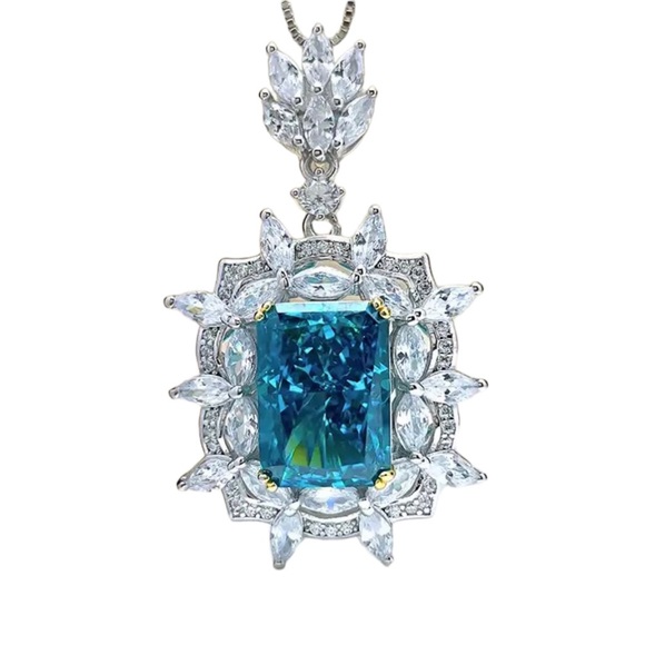 Handmade Jewelry - Teal Statement Pendant 925 Silver Necklace